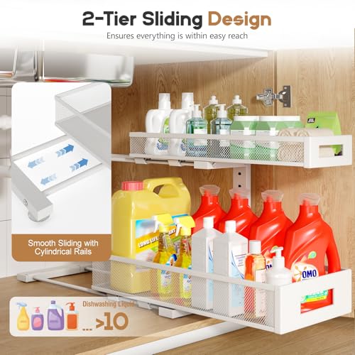 2 Pack 19IN Depth Under Sink Storage Organizer (White / 2 Pack-19"Dx11.4"-16.14"H)