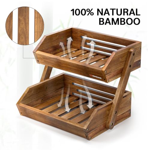 2 Tier Acacia Wood Fruit Basket for Kitchen (Acacia Wood / 2-Tier)