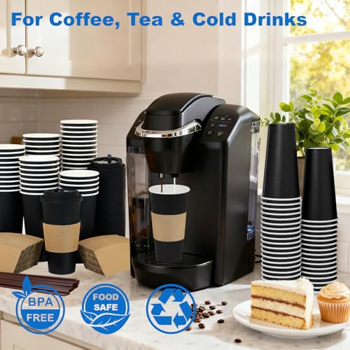 20 oz 500 Pack Coffee Cups with Lids and Sleeves (Black-500packs / 20 oz)
