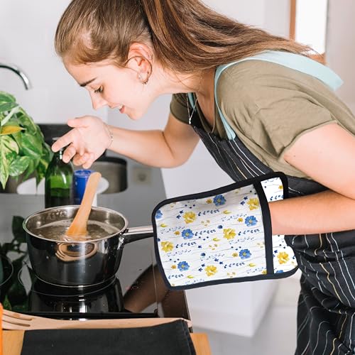 Blue and Yellow Floral Oven Mitts Set (Haodh-7)