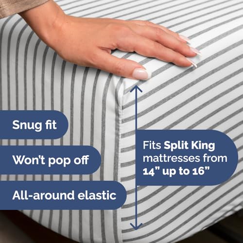 Flex Top Split Head King 4 Piece Sheet Set (45 - Grey Stripes 2 / Split Head/Flex Top)