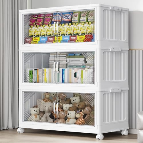 V60 420QT Plastic Stackable Storage Bins with Lid (White / 140QT-3Pack)