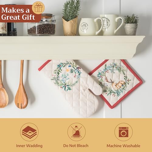 Maison d'Hermine Oven Gloves 100% Cotton Oven Mitt (100 - Holly Time / 7.5" x 13" (Oven Mitt))