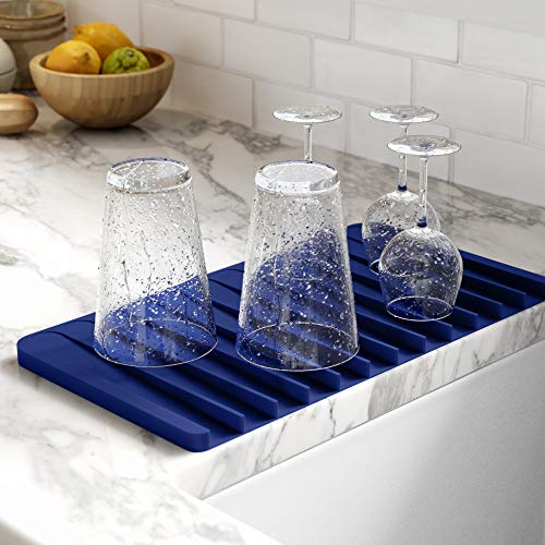 Self Draining Silicone Dish Drying Mat or Trivet for Kitchen Counter in Dark Blue (Drying Mat / Dark Blue)