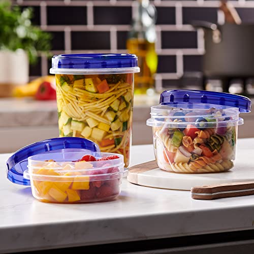 6 Pack Twist Cap Food Storage Containers with Blue Screw on Lid (8 OUNCE)