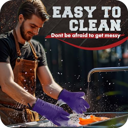 XL Silicone Smoker BBQ Gloves (Purple / X-Large)