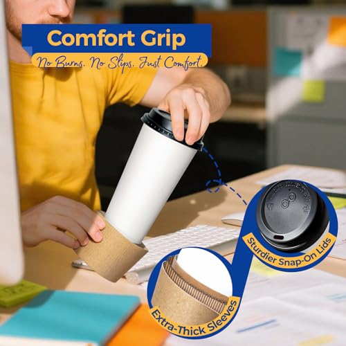 50 Pack 20 oz Disposable Coffee Cups with Lids (20 oz)