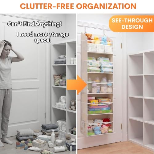 5Tiers Over Door Organizer (ClearBeige - 5 Tiers - 2 Pack)