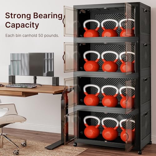 672QT Stackable Storage Bins with Lids (Black / 29.5"L)