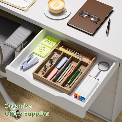 Acacia Wood Silverware Drawer Organizer (5 Slots)