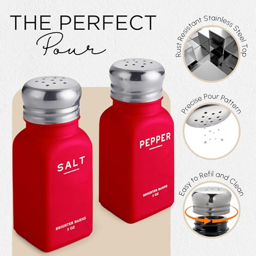 Red Salt and Pepper Shakers Set with Holder by Brighter Barns (Red)