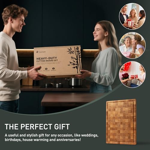 XXX Large Bamboo Cutting Board with Non Slip Feet and Over Sink Butcher Block Chopping Board Nice Solid Thick Wooden Juice Groove Huge Big XXl xlarge Best Hardwood Kitchen Counter Organic (24"L x 18"W)