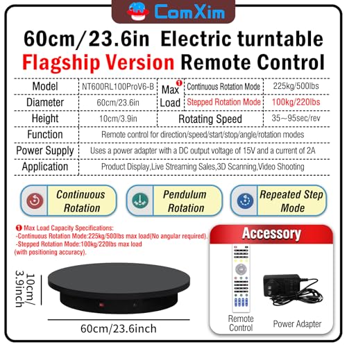 23.6In Remote Large Motorized electric turntable Rotating platform Photography Turntable Motorized lazy susan Base giratoria para for Photography