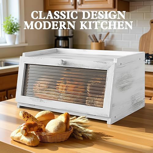 Bread Box for Kitchen Countertop (Distressed White / 1‑tier)
