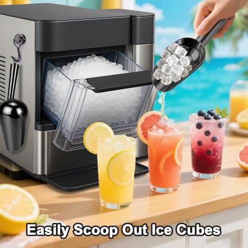 Stainless Steel Ice Scoop for Freezer with Magnetic Hook & Ice Tongs (6oz / Black)