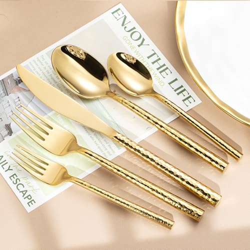Hammered Gold Silverware Set (Hammered Gold 20 pcs)