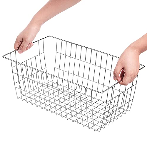 Wire Baskets Farmhouse Freezer Organizer Storage Bin Basket with Handles (Stainless Steel-3pack / 15.7"L x 9.5"W x 6.3"H)