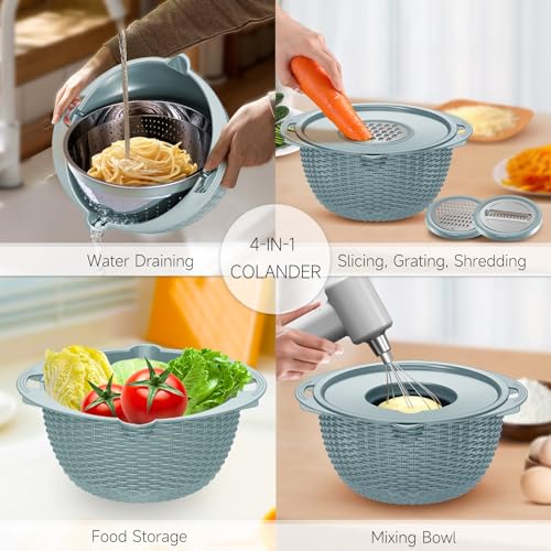 4 1 Strainer with Bowl & Spoons Set (Blue)