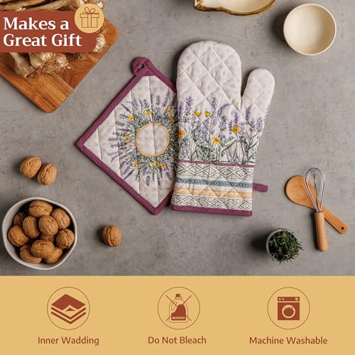 Maison d'Hermine Oven Gloves 100% Cotton Oven Mitt (016 - Fanny Lavender / 7.5" x 13" (Oven Mitt))