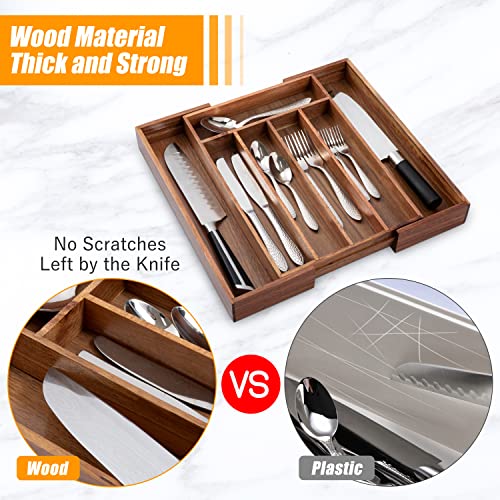 Acacia Silverware Organizer Kitchen Drawer Organizer Expandable Bamboo Utensil Holder Cutlery Tray for Kitchen Utensil and Flatware Bedroom Office
