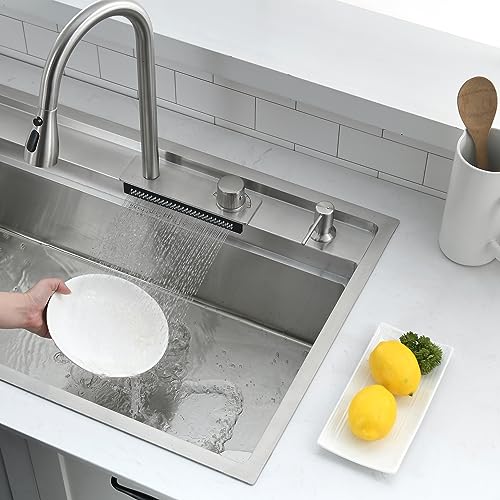 33 Inch Drop In Kitchen Sink with Faucet Combo (33"L x 22"W x 10"D / Stainless Steel （Waterfall）)