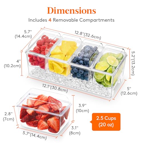 Chilled Condiment Caddy with 4 Compartment & Individual Lids (without Accessories / 4 Containers)