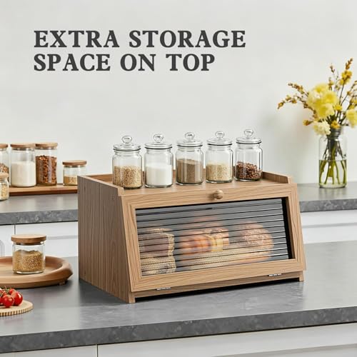 Bread Box for Kitchen Countertop (Wood Color / 1‑tier)