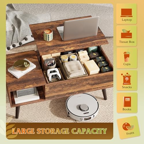 Lift Top Coffee Table with Hidden Storage (Aged Brown / 39")
