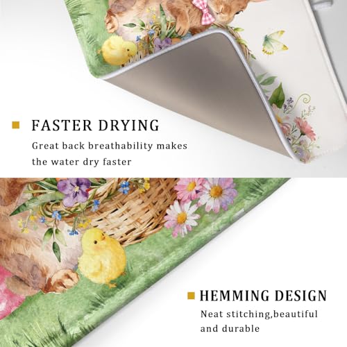 Easter Rabbit Eggs Dish Drying Mat for Kitchen Counter 18x24 Inch Spring Flowers Large Microfiber Dish Drainer Rack Mats (Colorful Easter Bunny / 24" x 18")