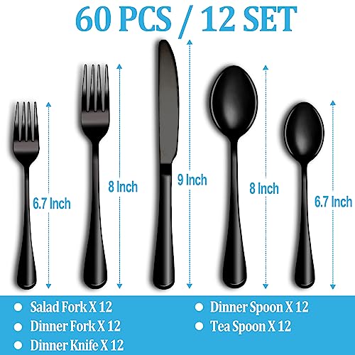60 Pcs Black Silverware Set (Black)