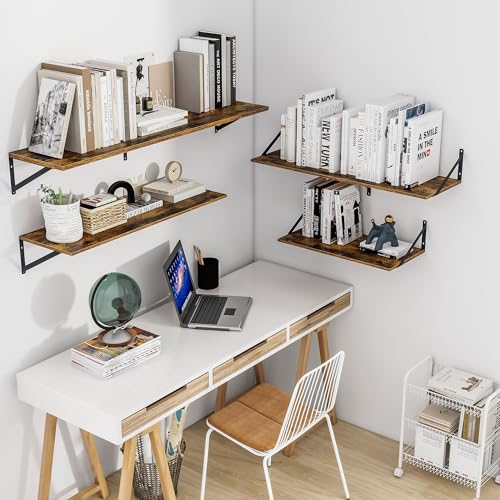 36W x 12D Deep Floating Shelves Set of 2 Rustic Brown (Rustic Brown With Black Metal Bracket / 36wx12dx5.8h)