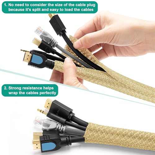 6.6ft 1 inch Gold Cable Sleeve (Gold / 6.6ft, 1'')