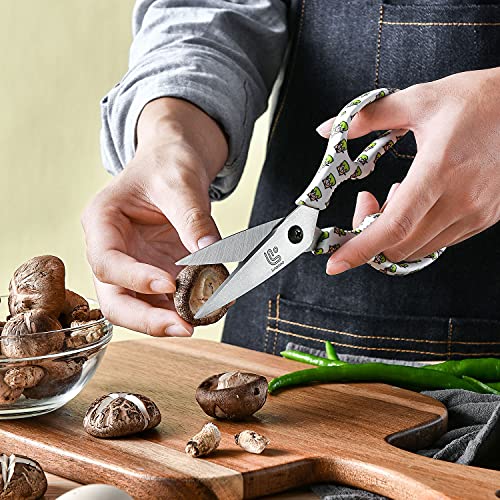 Kitchen Scissors Heavy Duty Kitchen Shears with Magnetic Holder Made with Japanese Steel 4034 (White/Tiger)