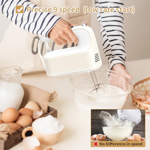 9 Speed Digital Hand Mixer Electric (Cream White)
