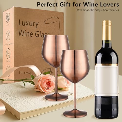 Unbreakable Stainless Steel Wine Glasses Set of 4 (Mirror Red Copper / Set of 4)