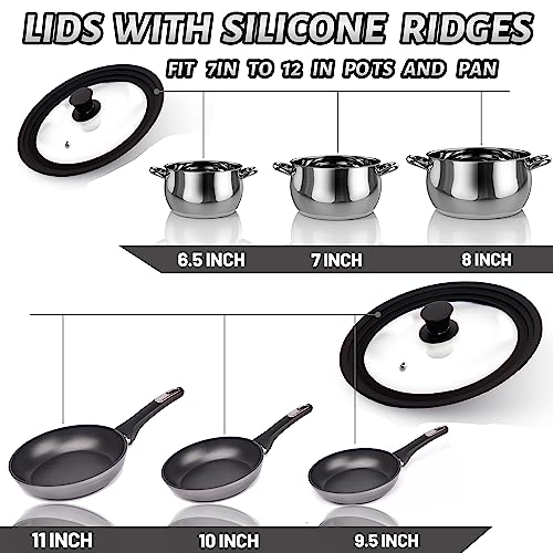 Tempered Glass Lid Set of 2 (Fit 6.5" to 11" Cookware (2 Pcs))