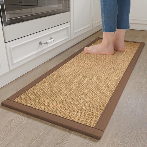 Kitchen Rugs Non Slip Washable Kitchen Mat Anti Fatigue Brown 17"x47" (5.54 Sq Ft)