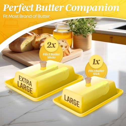 Extra Large Ceramic Butter Dish with Lid (Yellow / Extra Large)