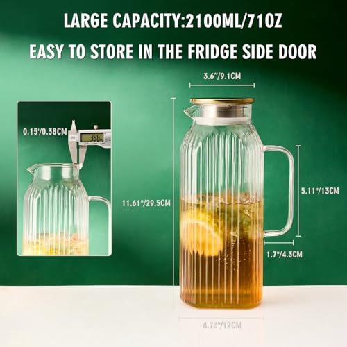 2.1 Liter 71oz Square Glass Pitcher with Lid (71 Ounces)