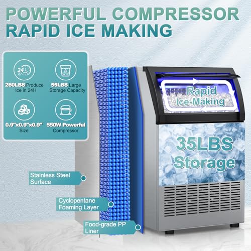 260 lbs High Output Commercial Ice Maker Undercounter Self