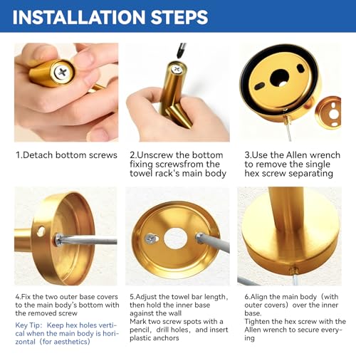 2 Pack Adjustable Towel Bar (2 / Gold)