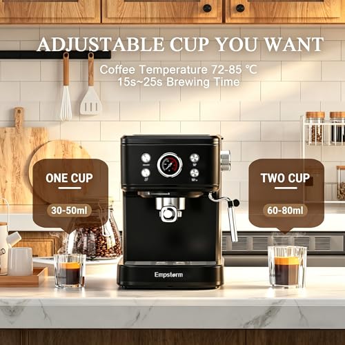 04E 20 Bar Espresso Machine with Milk Frother Steam 1100W Black (Classic-Matte Black)