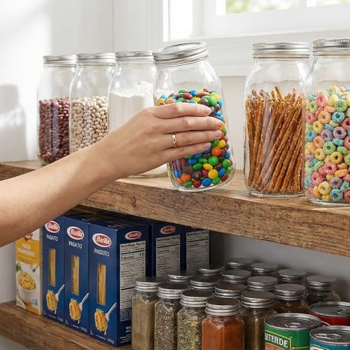 64 oz Large Plastic Mason Jars with Airtight Lids Wide Mouth (Silver)