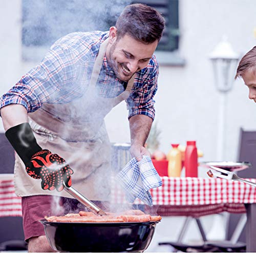 BBQ Gloves 1472 Degree F Heat Resistant Grilling Gloves Silicone Non (long / Red)