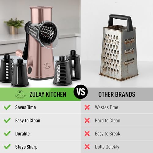 Rotary Cheese Grater Manual Hand Crank 5 Blade Shredder (5 Blades / Rose Gold & Black)