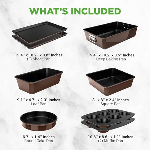 8 Piece Nonstick Stackable Bakeware Set (Brown)