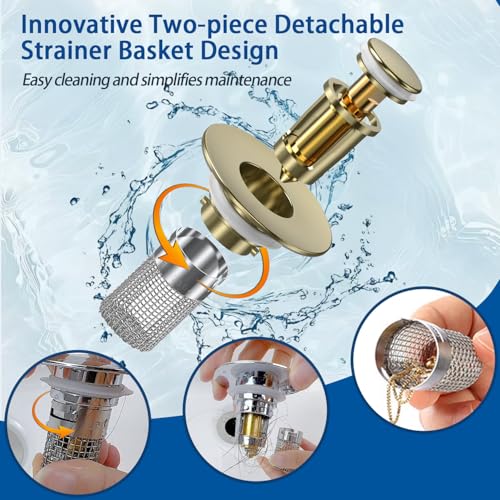 Bathroom Sink Drain Strainer (Brushed Gold (4pcs))