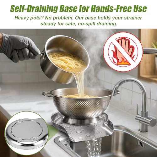 Colander and Strainer Self Drainer Base Plate Stainless Steel for Kitchen
