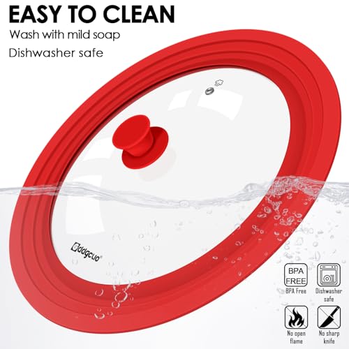 13-14-15 in Universal Pan Lid, Extra Large Silicone Pot Lid for Pots, Pans & Skillets, Replacement Frying Pan Lid with Heat Resistant Silicone Knob, Dishwasher Safe, Red (Red / 13''-14''-15'')