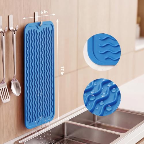 Silicone Dish Drying Mat for Multiple Usage (Lichen Blue / 17"L x 6"W)